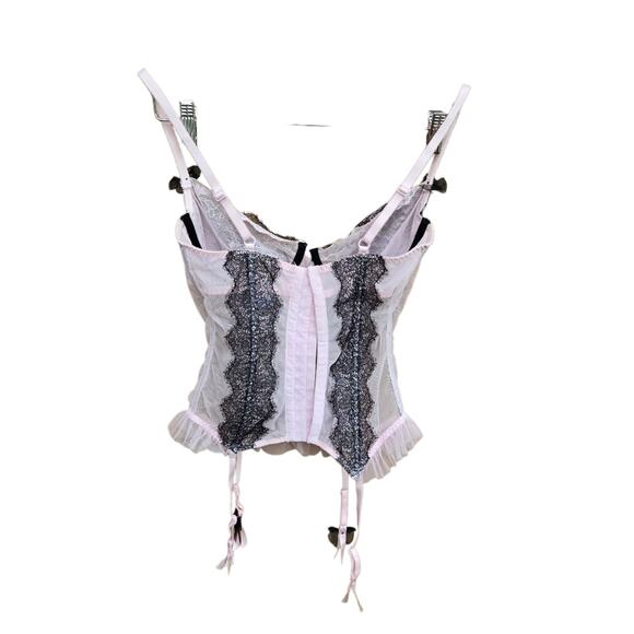 Victorias Secret Lace Sexy Corset With Garter Straps in Black and Baby Pink 36C - Picture 2 of 9